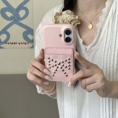 【ビジュースタッズリボン】ポケット付きクールデザインケース｜iPhone対応 #250717