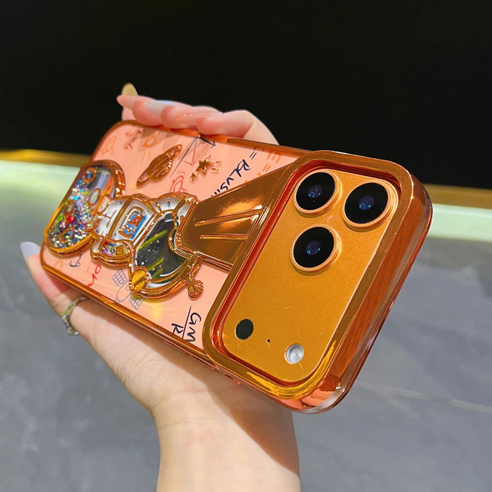 キラキラ流れるグリッター ラメ スペースアストロ 宇宙飛行士 iPhoneケース  #240418