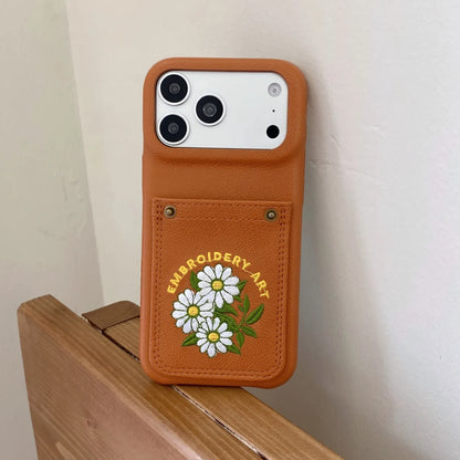 フラワー刺繍 ポケット付き レザー調 iPhoneケース #260613