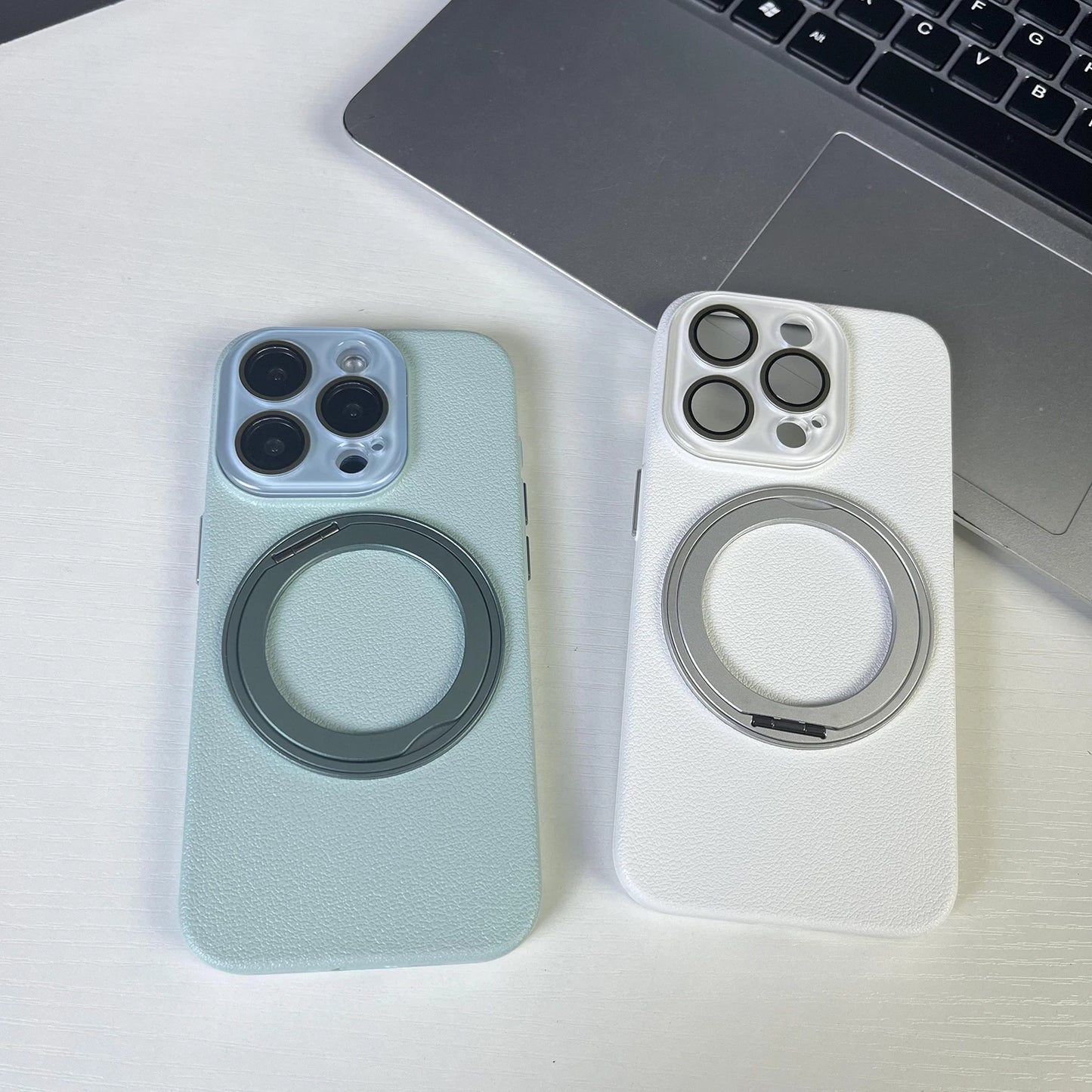 レザー調 リング付き iPhoneケース｜スタンド対応・マット仕上げ #260103