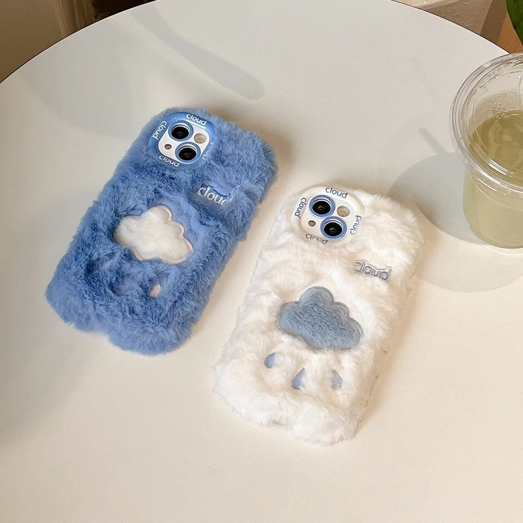 【ふわもこファーシリーズ】クラウド 雲デザイン ぬいぐるみ風 スマホケース｜iPhone対応 #250429