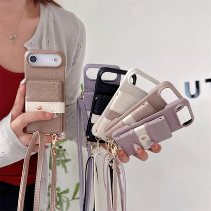 【カードポケットシリーズ】ストラップ付き 多機能PUレザー スマホケース｜iPhone対応 #251212