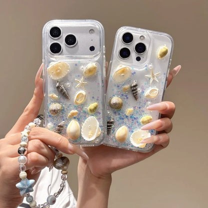 貝殻モチーフ スパンコール クリア iPhoneケース｜夏・マリン #260094