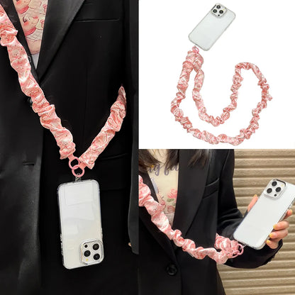 【スマホストラップ】フリルシュシュ風 ロングショルダーストラップ 全5色 レトロ・フェミニン・トレンド #261122