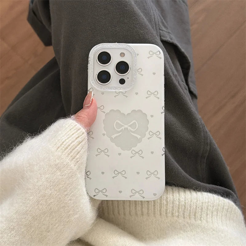 リボンハートデザイン iPhoneケース｜立体ラインストーンリボン モチーフケース #260308