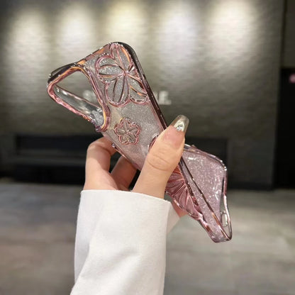 【グリッターフラワーシャイン】3Dフラワー × グラデーションラメ スマホケース｜iPhone対応 #250618