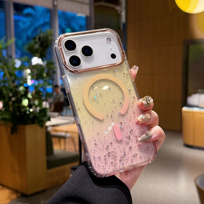 【Magnet内蔵】グリッター きらめくラメ入りグラデーションクリアスマホケース｜iPhone対応 #250418