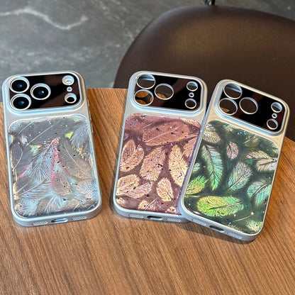 【フェザー柄】iPhoneケース オーロラフェザー ニュアンス ｜偏光デザイン・韓国シンプル・きらめきカラー #230923