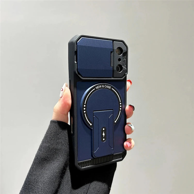 カメラカバー付き スタンド Magnet対応 iPhoneケース｜スライドレンズ保護 耐衝撃デザイン #240112