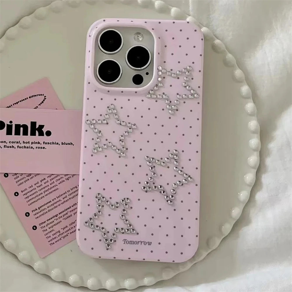 【スタードット】ラインストーンスター × ドットデザイン スマホケース｜iPhone対応 #250703
