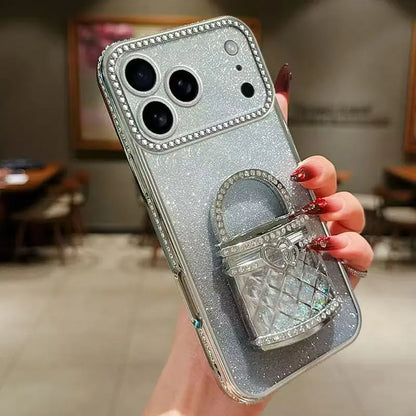 【バッググリッター】3Dバッグ モチーフ付き グラデーション ラメ スマホケース｜iPhone対応 #250301