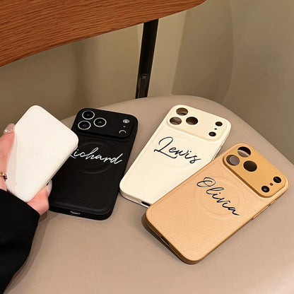 【カスタムシリーズ】名入れ レザー調 マグネット対応 スマホケース｜iPhone対応 #240725