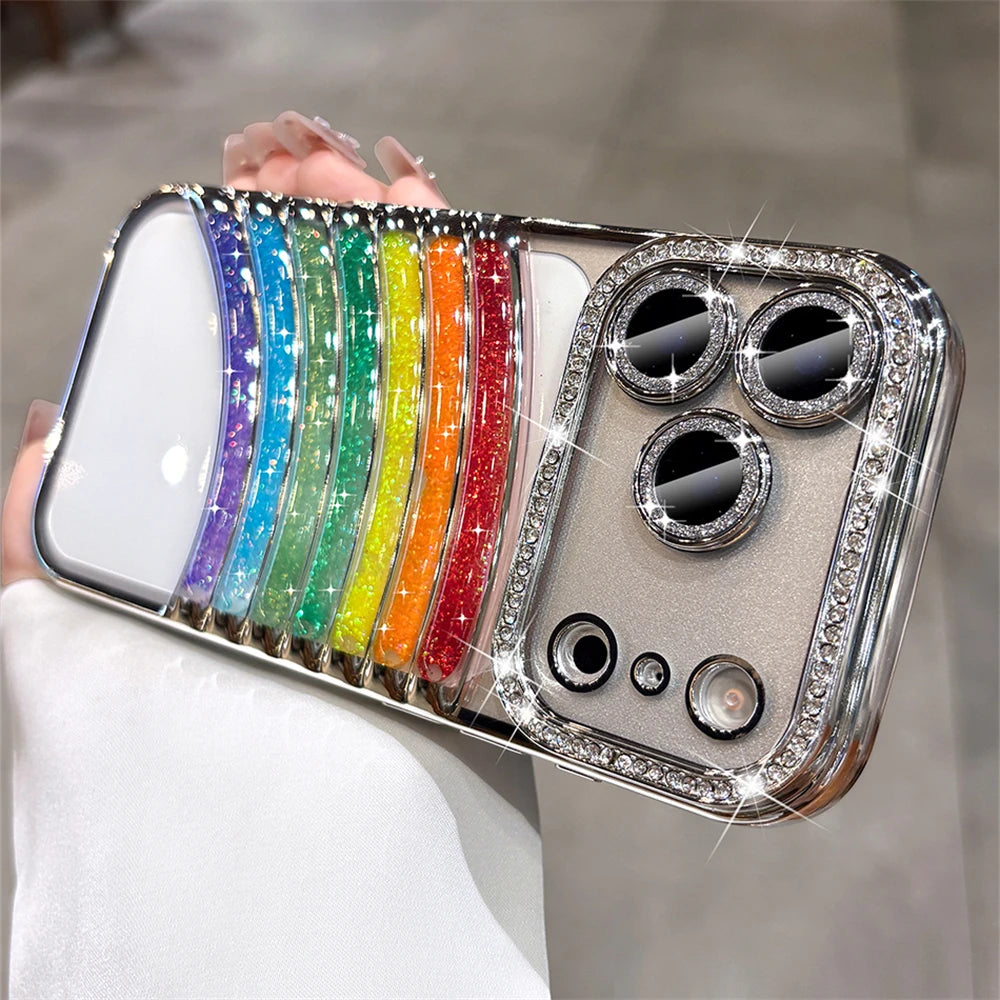 【グリッターレインボー】七色アーチ × クリアキラキラケース｜iPhone対応 #240908