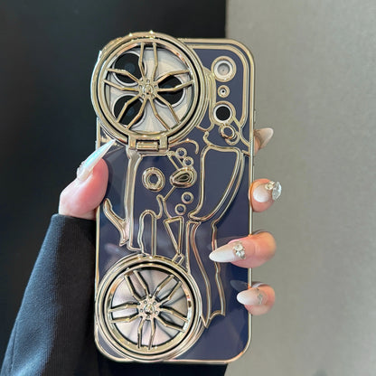 くるくる回る タイヤ 自転車 メタルバイク iPhoneケース｜立体ラインデザイン #240508