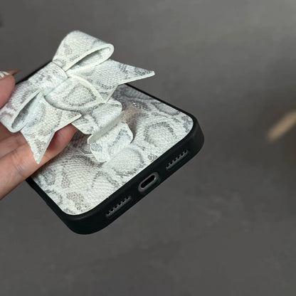 【立体リボン】スネーク ヘビ柄 レザー調 スマホケース｜iPhone対応 #260202