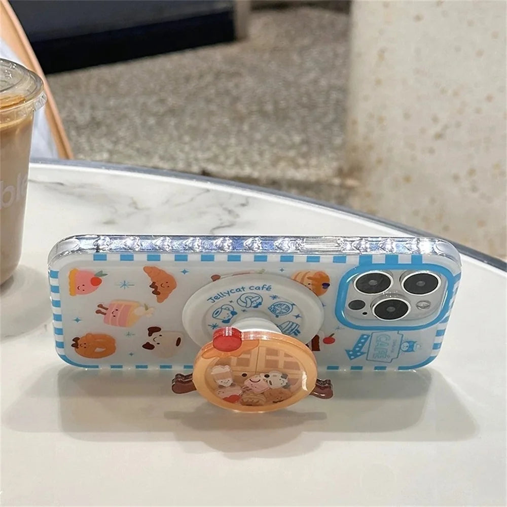 【カフェスイーツシリーズ】レトロカフェデザイン グリップ付き iPhoneケース #240609