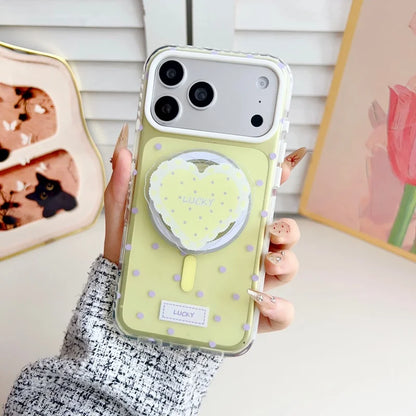 ハートグリップ ビーズストラップ付き ドット柄 韓国風 iPhoneケース #240509