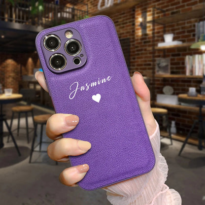 【カスタムシリーズ】ハート付き 名入れOK レザー調 スマホケース｜iPhone対応 #250323