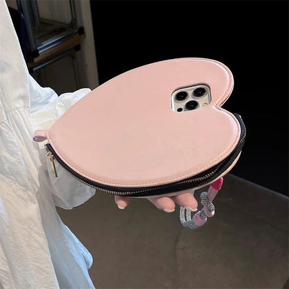 【ハートシリーズ】シンプル可愛いレザー調 大きなハートデザイン スマホケース｜iPhone対応 #251011