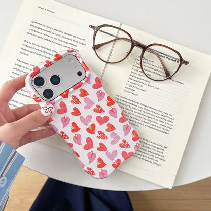 ハート総柄 格子チェック柄 iPhoneケース｜ウェーブフレーム #240310