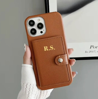 【カスタムシリーズ】名入れ イニシャル カード収納 ウォレット レザー調 iPhoneケース #260217