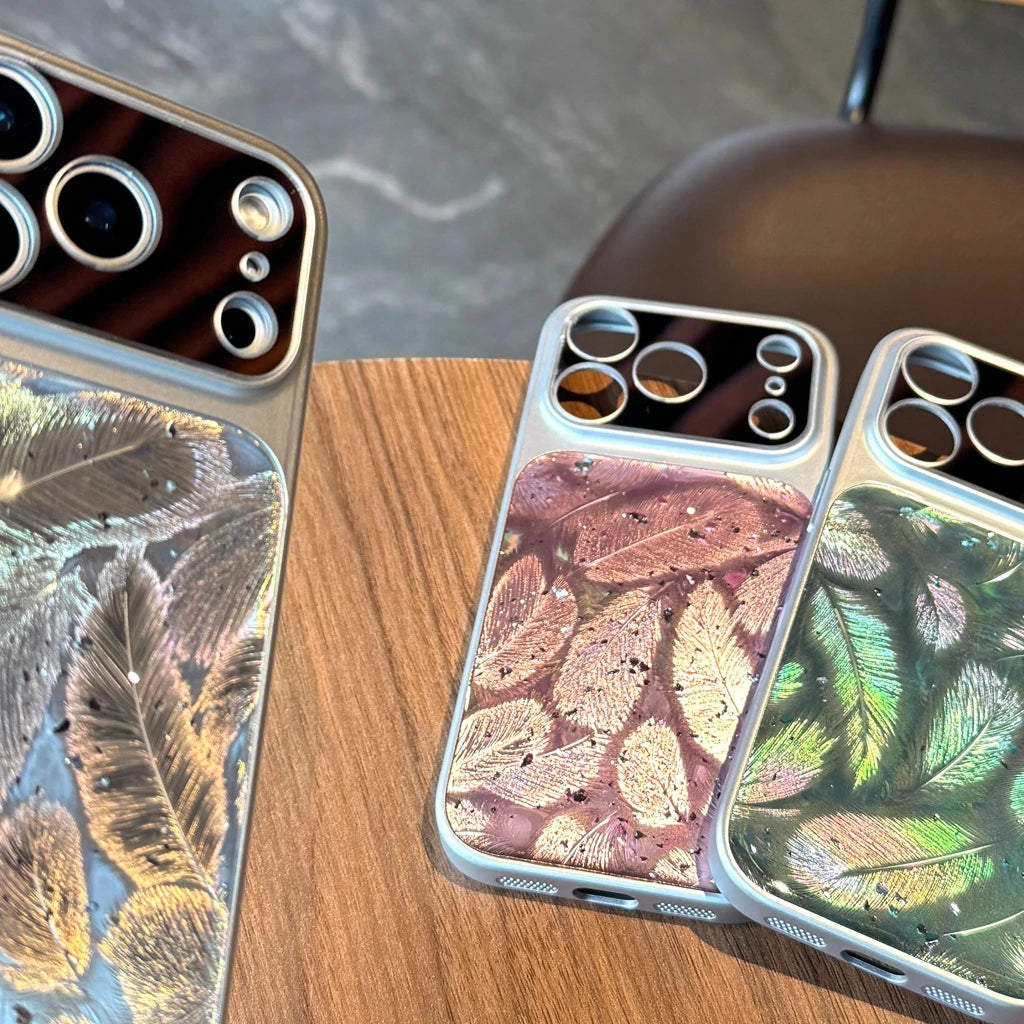 【フェザー柄】iPhoneケース オーロラフェザー ニュアンス ｜偏光デザイン・韓国シンプル・きらめきカラー #230923