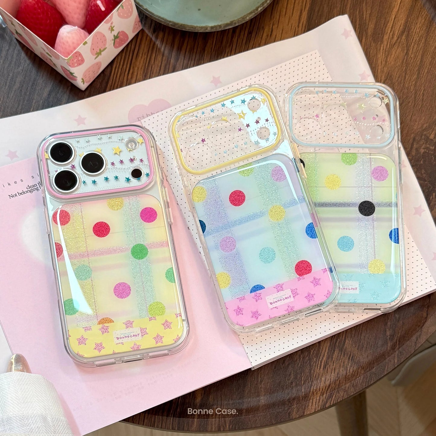 カラフルドット柄 クリア グリップ付き iPhoneケース｜ポップ・ガーリー #260098