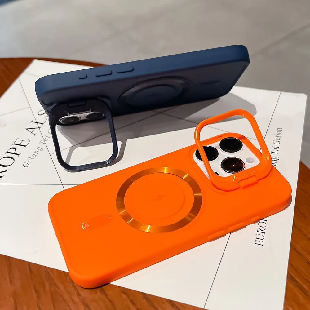【Magsafe対応】耐衝撃 スタンド付き シリコン スマホケース おしゃれカラー TPU＋PC ハイブリッドリング付きカバー #250404