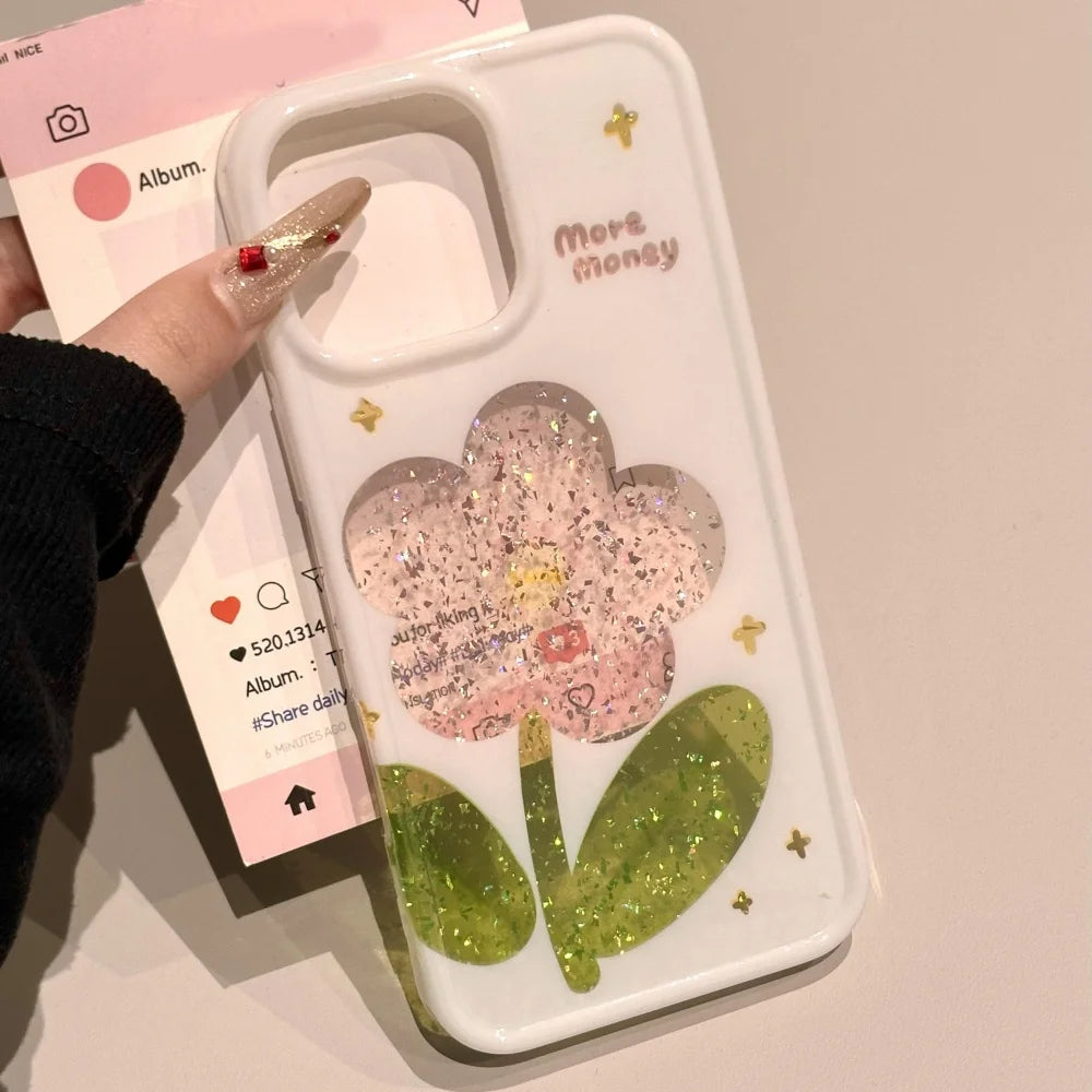 【ラメフラワーデザインスマホケース】グリッター入り｜iPhone対応 #250813