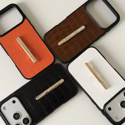 レザー調  キラキラスタンドグリップ付き iPhoneケース｜高級感デザイン #231224