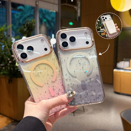 【Magnet内蔵】グリッター きらめくラメ入りグラデーションクリアスマホケース｜iPhone対応 #250418