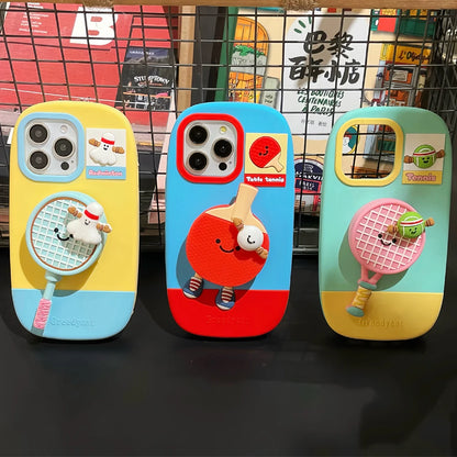 【スポーツシリーズ】立体ラケット＆キャラクター かわいい3Dスポーツデザイン スマホケース｜iPhone対応 #251009