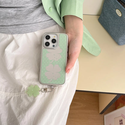 【クローバー柄】淡色ガーリー ドットケース＆チャームセット｜iPhone対応 ＃#250521