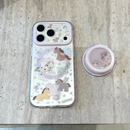 ユニコーンホース イラストiPhoneケース｜パステル動物柄・クリアグリップ付き #240428