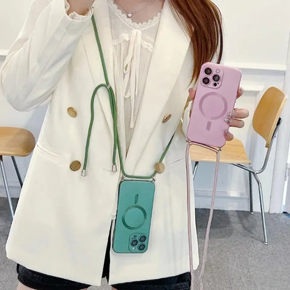 【Magnet内蔵】マットメタル ストラップ付きシンプルデザイン スマホケース｜iPhone対応 #251106