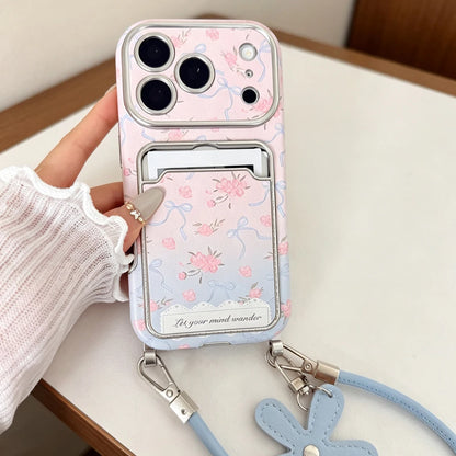 フラワー・リボン柄 iPhoneケース リストストラップ付き ガーリー・フェミニン #261158