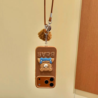 【テディエンブロイ】くま刺繍 × ボンボンチャーム スマホケース｜iPhone対応 #240806