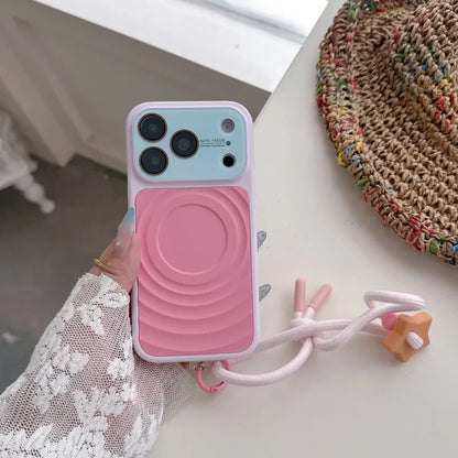 ウェーブデザイン バイカラー ランヤード付き Magnet内蔵 iPhoneケース｜ポップ・トレンド #261229