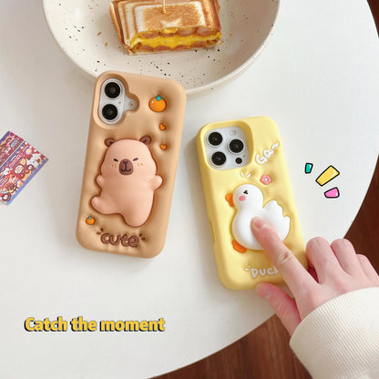 【アニマルシリーズ】立体デザイン うさぎ くま ブタ アヒル かわいいアニマル スマホケース｜iPhone対応 #250927