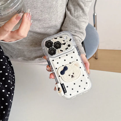 ドット柄 くまモチーフ ストラップ付き iPhoneケース｜大人かわいい・ガーリー #261222