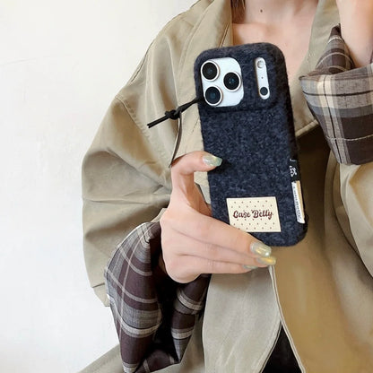 【ふわもこボア素材】リボン タグ付き 韓国風スマホケース｜iPhone対応 #250117