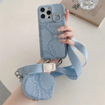 【スネークシリーズ】ヘビ柄 高見え ショルダーストラップケース ＋ カード収納 ミラー ミニポーチ #240916