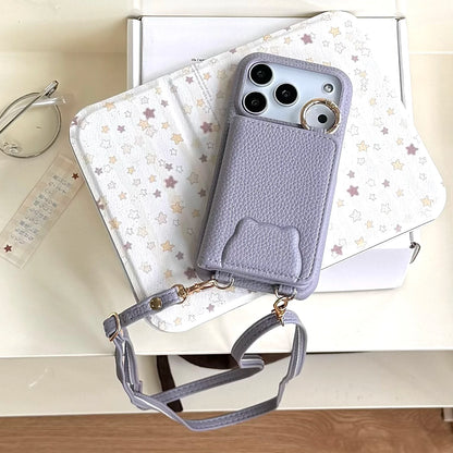 【ベアポケットレザー】くまエンボス × カード収納付き ショルダースマホケース｜iPhone対応 #250208