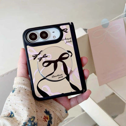 iPhone Duo ミラー リボン柄 グリップ・ストラップ付き iPhoneケース｜ガーリー・韓国っぽ #261265　