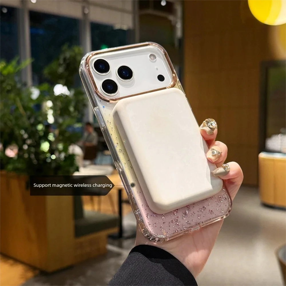 【Magsafe対応】グリッター きらめくラメ入りグラデーションクリアスマホケース｜iPhone対応 #250418