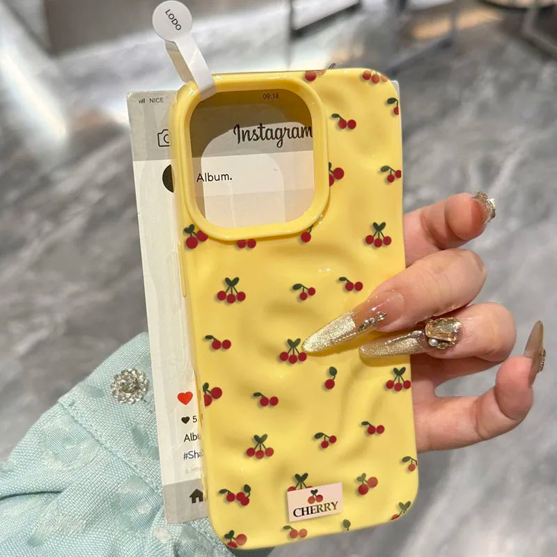 【フルーツシリーズ】小さなチェリー総柄 ポップカラー かわいいスマホケース｜iPhone対応 #251028