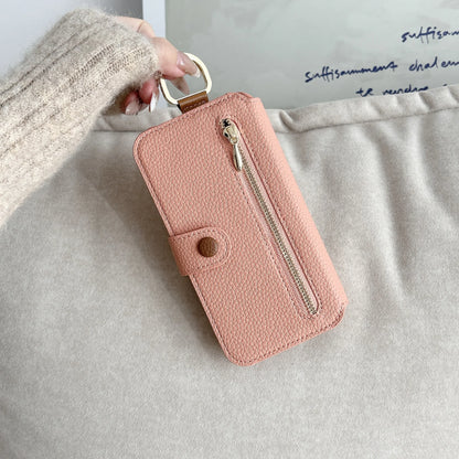 【ブックスタイル】キーリング付き レザー調 財布一体型 手帳型 iPhoneケース｜ファスナー収納・多色展開 #240128