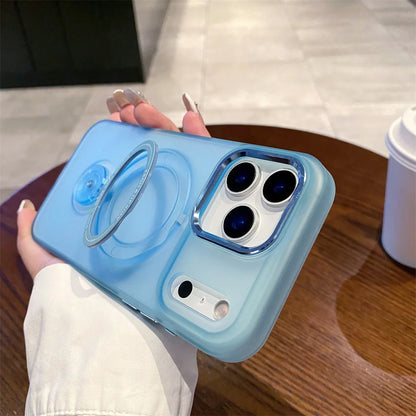 マグネット内蔵 多機能スタンドリング付き 半透明 マットカラー iPhoneケース 全4色 スタイリッシュ・モダン・カジュアル #261135