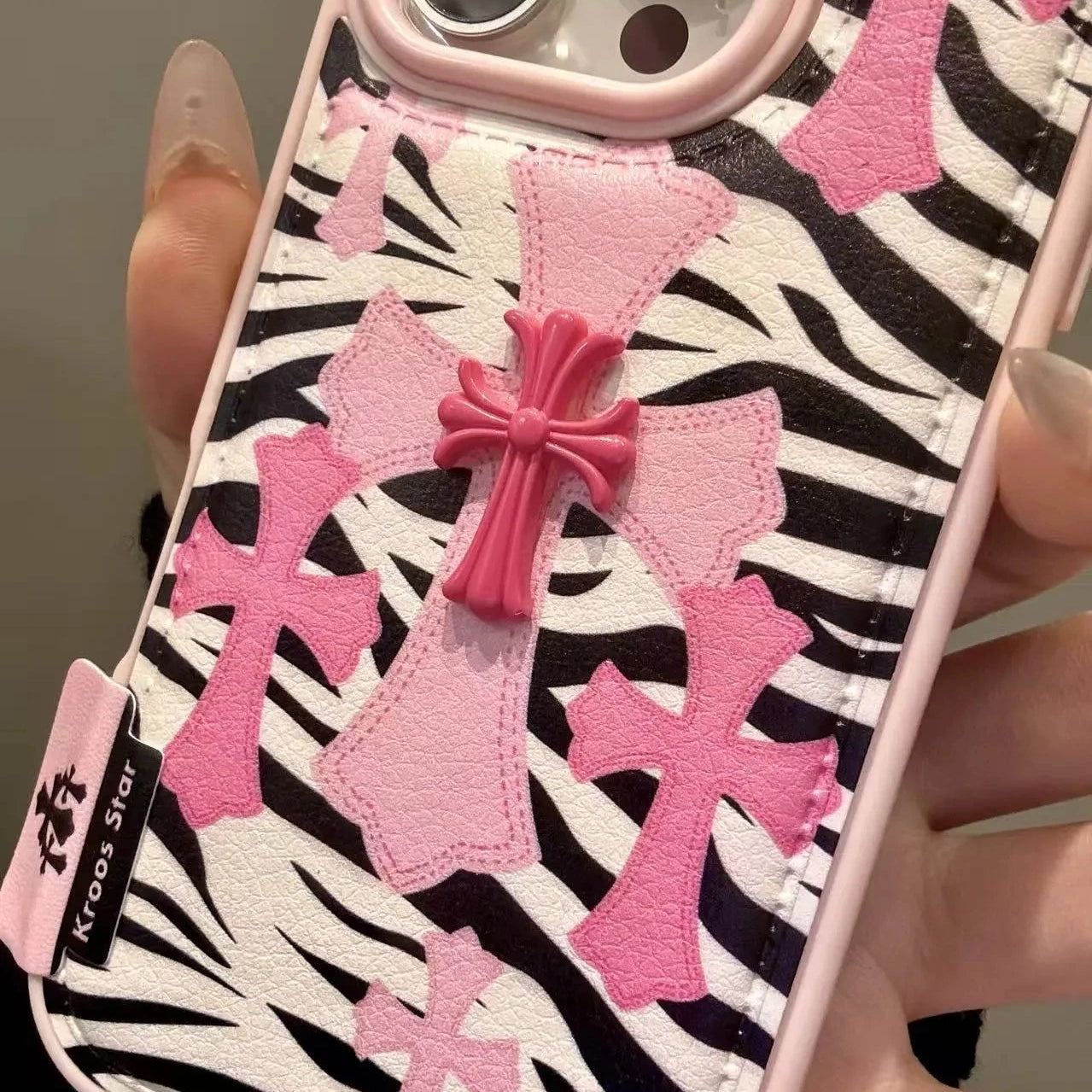 【ゼブラクロスリボン】アニマル柄 × 立体クロスパーツ スマホケース｜iPhone対応 #240727