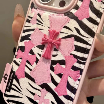 【ゼブラクロスリボン】アニマル柄 × 立体クロスパーツ スマホケース｜iPhone対応 #240727